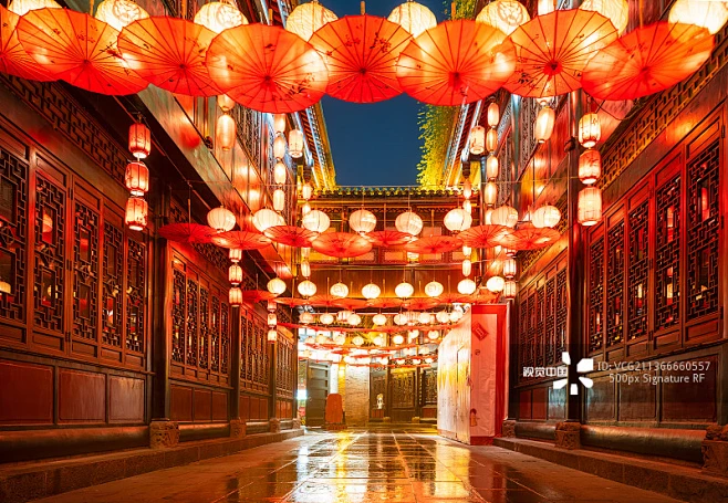 中国新年四川成都锦里古街夜景花灯红灯笼图片素材-花瓣网