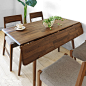 简约日系风格，长方形白橡木餐桌，可折叠设计，非常节约空间。