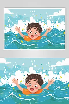 AI数字艺术夏季防溺水插画