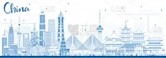 轮廓,名声,城市天际线,著名景点,重庆,矢量,沈阳,剪影