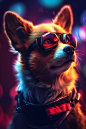 dynamic macro photograph, extreme close-up, zoomed in on an adorable goth corgi, mystical futuristic cyberpunk cyberdelic virtualcore dreamland, inspired by Brandon Woelfel and Liam Wong, ultra-sharp intricate details, unusual angle, cinematic lighting, b