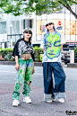 #原宿街拍# Mind Infection Painted Tokyo Street Styles w/ M.Y.O.B. Wide Leg Pants, Glomesh Bag, Buffalo London & Nike x Painted Sneakers O网页链接 ​​​​