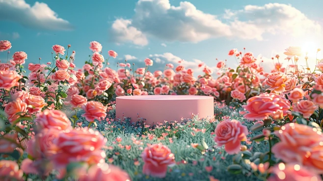 A pink podium on the...