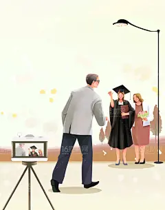 恩爱温馨全家福老人求婚毕业典礼三口之家手绘插画PSD分层素材-淘宝网