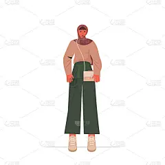 阿拉伯女子穿着传统服饰，美丽的阿拉伯女子卡通人物站姿