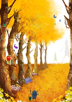 手绘卡通魔幻奇幻自然森林树屋风景壁纸