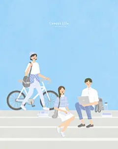 校园生活淡彩手绘同学少年人物插画