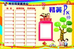 精英PK榜  - 源文件下载【酷图网】精英PK榜,卡通海报,早教卡通,销售冠军,奖杯,卡通树,早教活动海报,海报设计,橙色背景