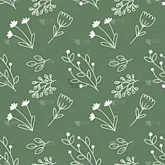 无缝图案与涂鸦风格的花朵。用于缝制衣服、印刷织物和包装纸的绿色壁纸。