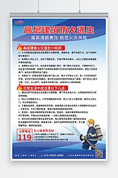 简约消防高层防火逃生意识海报