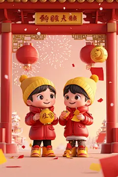 可爱人物新年元旦场景