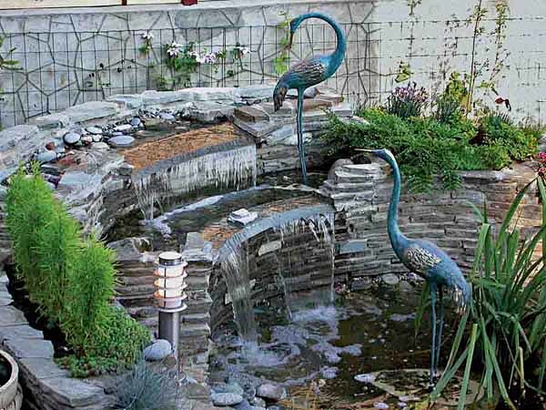 garden fountain with...