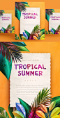 夏季热带多彩植物海报PSD模板Summer tropical poster PSD template#ti289a7609 :