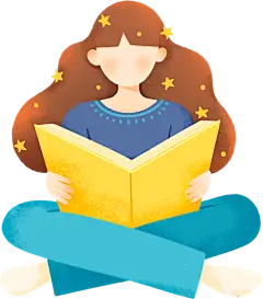 女性插画看书手绘彩色噪点盘腿坐肌理插画人物学习图片