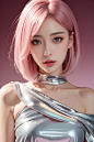  masterpiece, top quality, best quality,(close-up:1) (gradient Metallic tin foil background:1), ((1girl, gradient gradient hair)), ( gradient Metallic tin foil dress, pink eyeshadows)