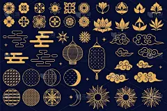 Chinese elements. Asian new year gold decorative t