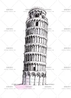 gq319JPG水彩手绘插画风格世界名胜建筑古迹地标高清图片海报素材-淘宝网