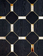 Black Painted Oak Wood Flooring with Gilded Profile and Horn Tiles arca flooring: 