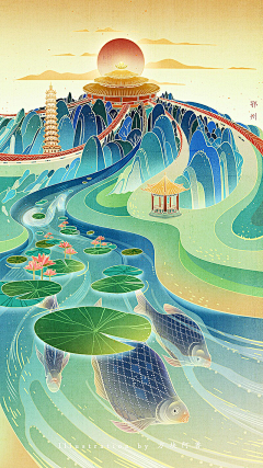 锦鲤河川采集到插画