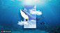 潜水情侣海洋海豚屏幕世界蓝天白云旅行合成海报 合成设计 风景场景