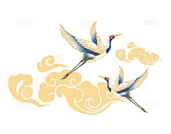 国潮仙鹤祥云国潮插画PNG元素手绘仙鹤