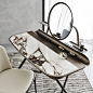 cocoon trousse keramik | desks : cocoon trousse keramik | desks - Dressing desk with base in titanium (GFM11), bronze (GFM18) or black (GFM73) embossed lacquered steel. Top in ceramic Marmi Alabastro (KM02), Supreme (KM03), Ardesia (KM04), matt Golden Cal