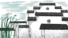 古风山水建筑凉亭荷花风景点插画海报背景