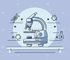 配有实验室显微镜的海报，研究冠状病毒