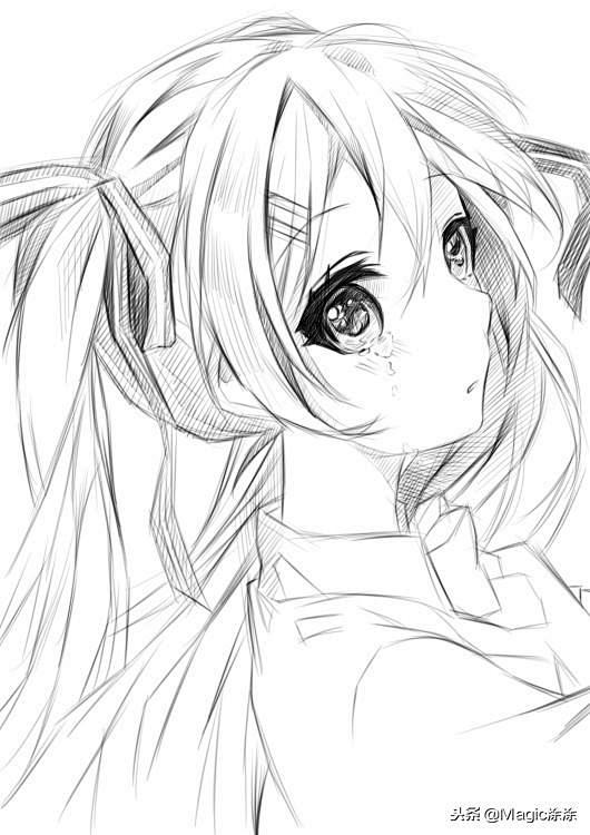 23:47:32动漫线描,初音未来线稿(人物)胖可爱cc同采自m