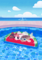 tropical fish summer corydoras cute swimming pool vacation beach animal galaxy theme line theme