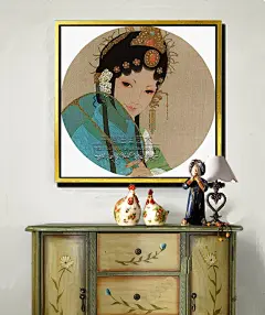 京剧工笔人物油画手绘现代新中式装饰画玄关壁炉墙画酒店挂画包邮-淘宝网