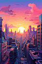 现代城市剪影扁平建筑插画图片