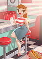 Doris Diner, Andrew Hickinbottom : Personal work.

Meet Doris!
She's a 1950's American pin-up gal inspired by the art of Shane Glines and Gil Elvgren, and Disney's 'Paperman' short film - 3 of my favourite things! I plan to do a bunch of illustrations fea