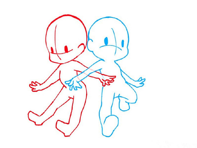 绘画学习设计绘制q版小人的cp姿势参考集可二次加工利用实用度很高哦