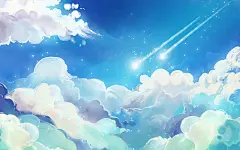 唯美梦幻天空白云清晨蓝天阳光流星原创插画素材
