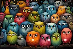 Ai产生的 鸟类 卡通片 猫头鹰 背景 壁纸