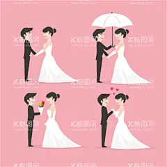 卡通婚礼  - 源文件下载【酷图网】卡通婚礼人物,手绘婚礼人物,新郎,新娘,卡通漫画,人物插画,婚礼插画,婚礼漫画,