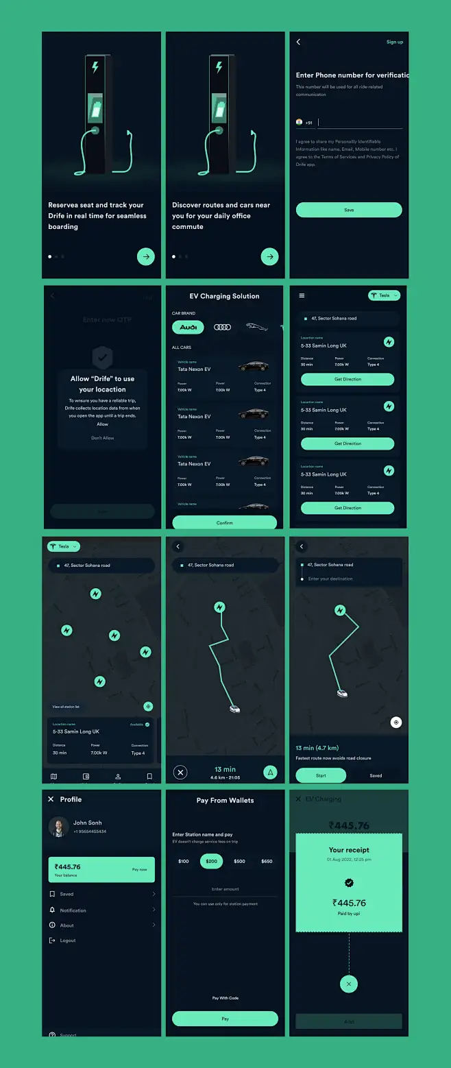 暗色系电动汽车充电充电桩APP UI界面设计 .fig素材-花瓣网
