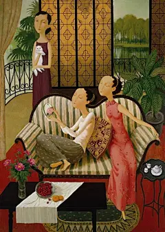   【中国画家帅梅作品欣赏】
帅梅（1969-）北京人。1994年毕业于中央美术学院民间美术系，获学士学位。现为北京55中美术教师。作品以女性题材为主，擅长30、40年代风情油画。