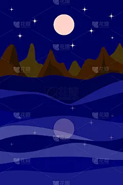 极简抽象的海景。海边的夜晚。