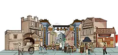商业插画-宣传插画-手绘地标-餐饮-热干面