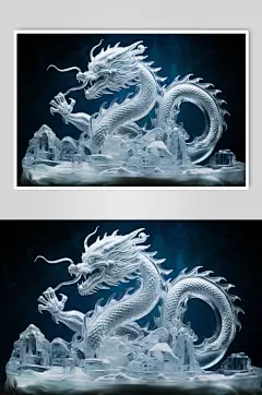 AI数字艺术龙年冰雕雕塑模型