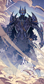 an image of a knight in the sky with clouds and stars around him, holding two swords