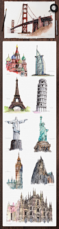 Watercolor Monument Paintings : Watercolor Monument / Landmarks Paintings Pack.GET IT FROM HEREhttps://creativemarket.com/emine/706809-Watercolor-Monument-Paintings