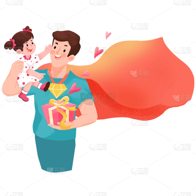 卡通感父亲节父女元素贴纸