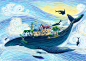 鲸鱼背上的小镇-゛鵺＊__涂鸦王国插画