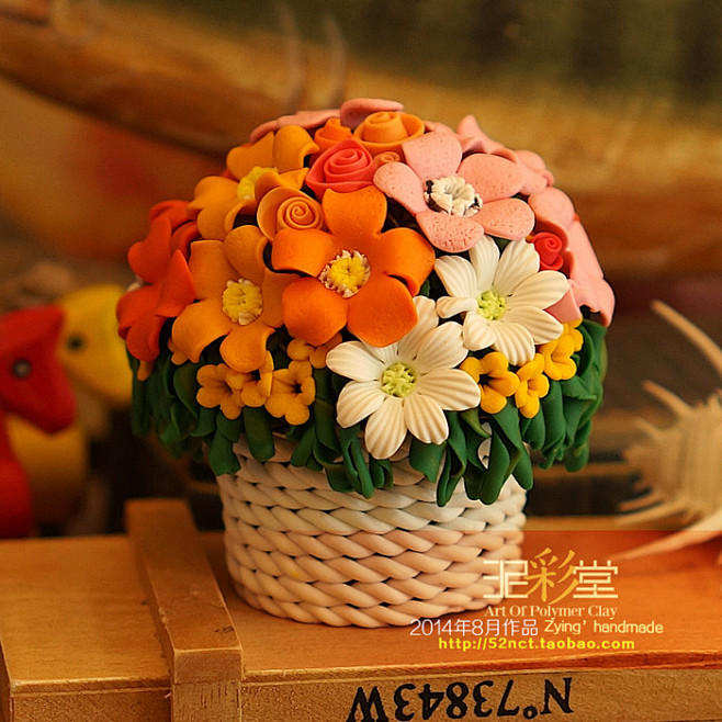 定制 手工软陶花篮装饰品 镌刻纪念字母 ...