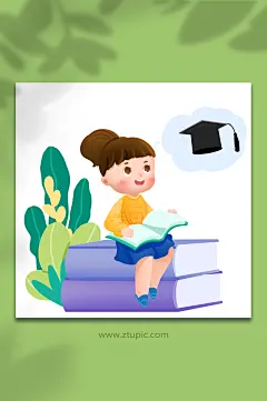 女孩梦想考试学习复习辅导场景元素插画