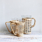 Vintage Mid Century Wicker Carafe and Glass Set - Pitcher, Serviceware.