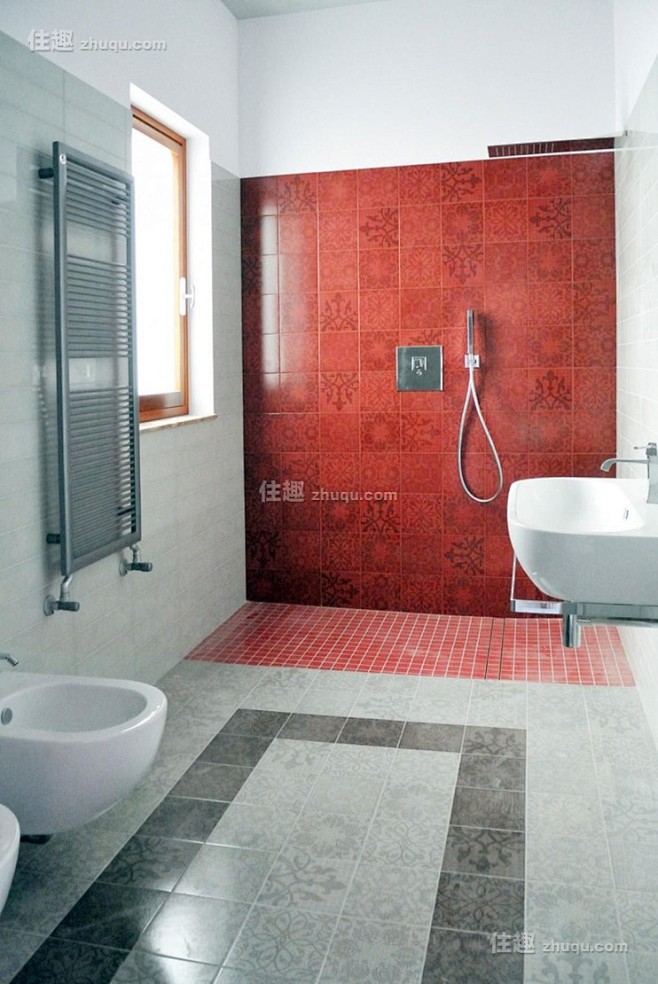 红色酷感现代卫生间设计装修效果图